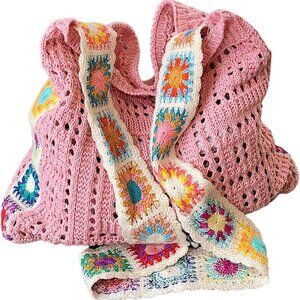Unique Pink Crochet Tote Handbag with Hollow Out Design - Fashion Essential